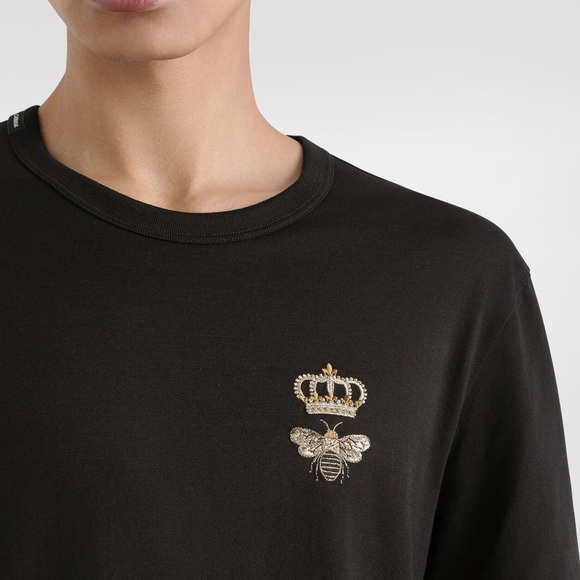 DOLCE & GABBANA Luxury Casual Black Short Sleeve Shirt Bee Embroidered- XXL - Picture 4 of 11